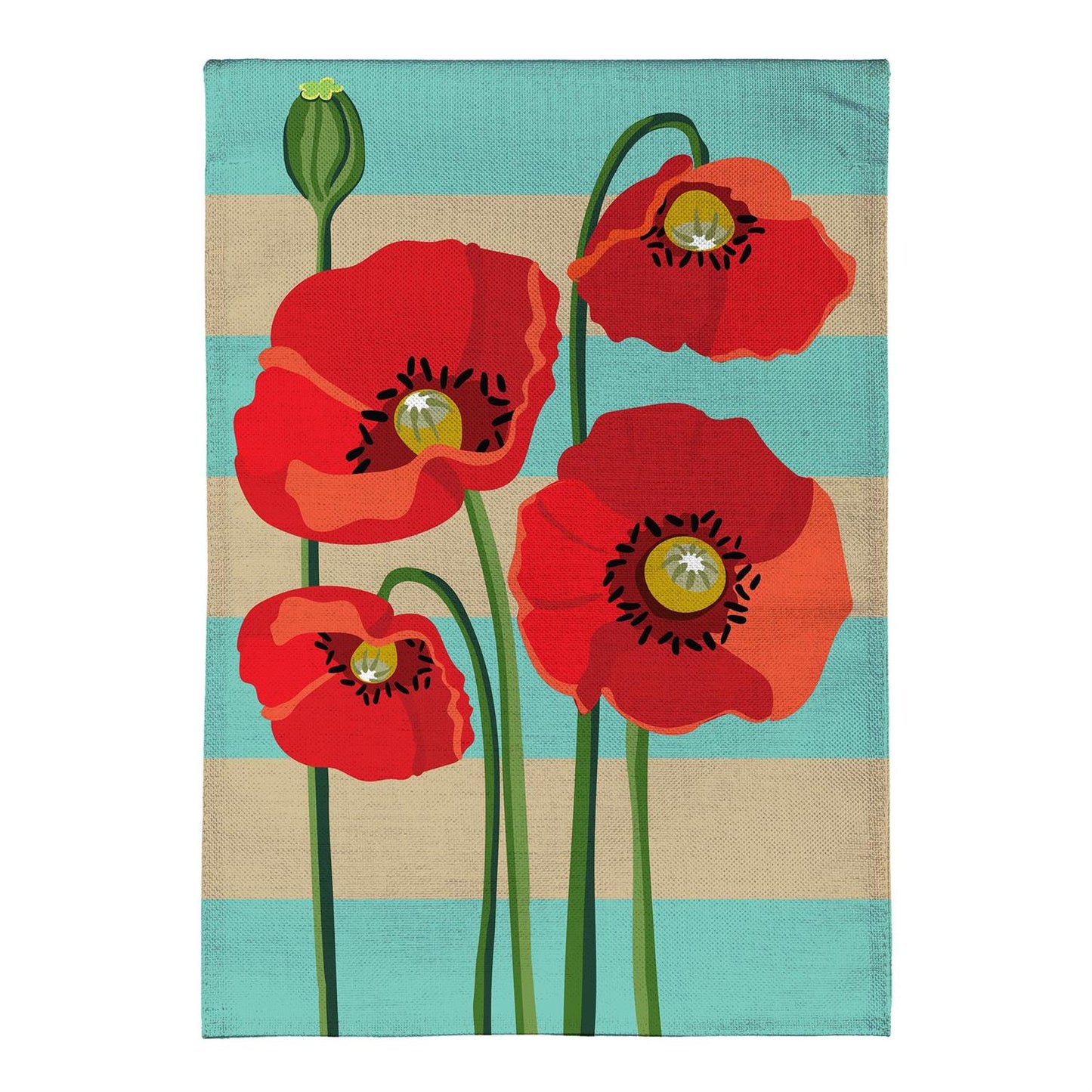 Garden Flag - Stripes & Poppies Burlap