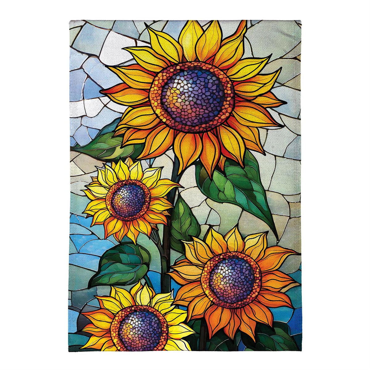 Garden Flag - Stained Glass Sunflower Stalk Burlap