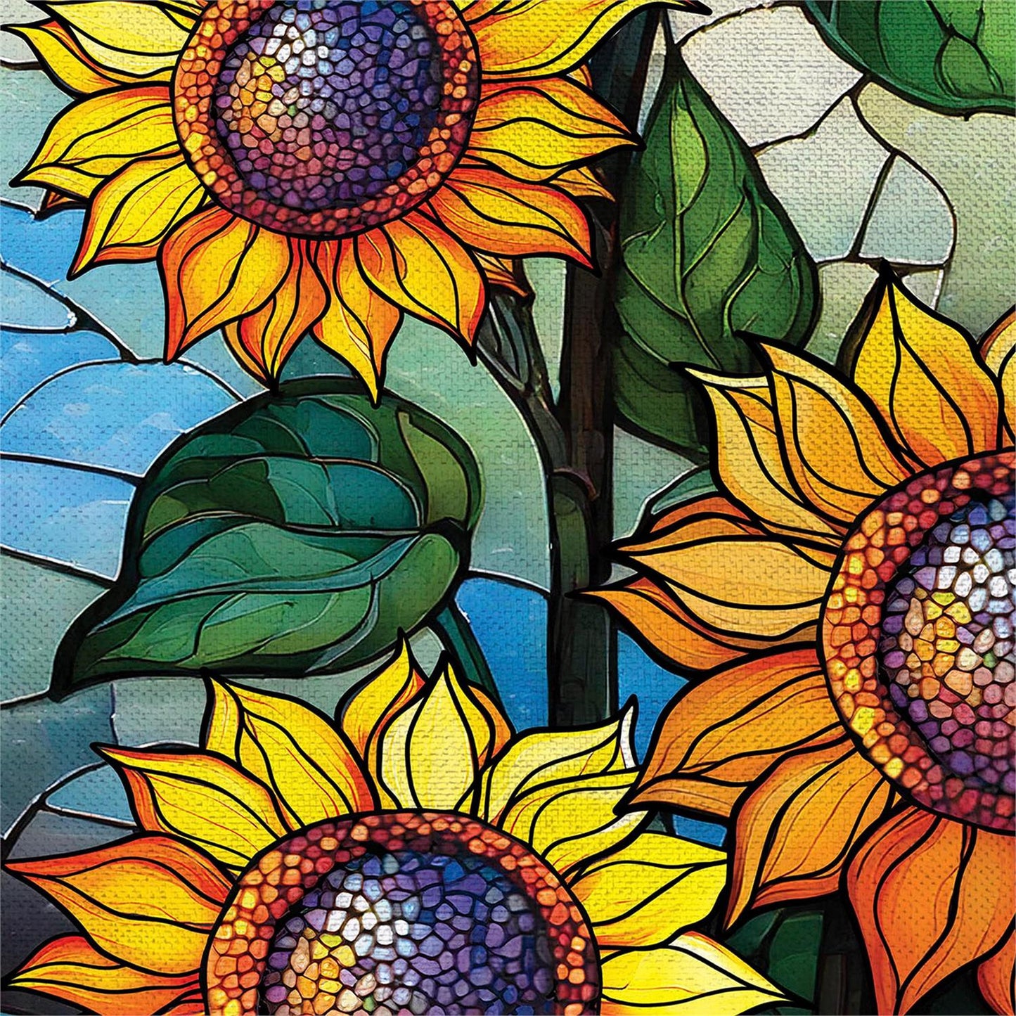 Garden Flag - Stained Glass Sunflower Stalk Burlap