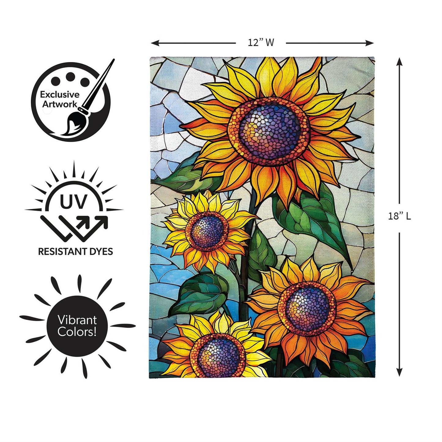 Garden Flag - Stained Glass Sunflower Stalk Burlap