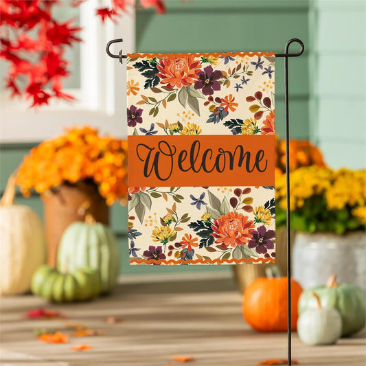 Garden Flag - Fall Floral Welcome Burlap