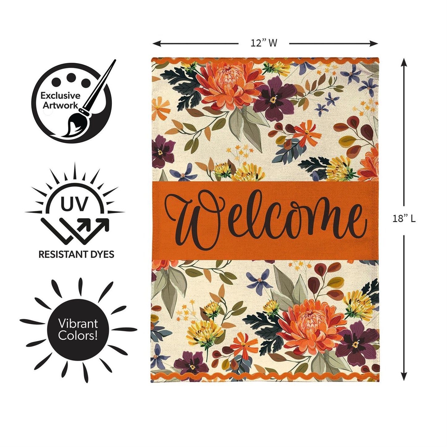 Garden Flag - Fall Floral Welcome Burlap