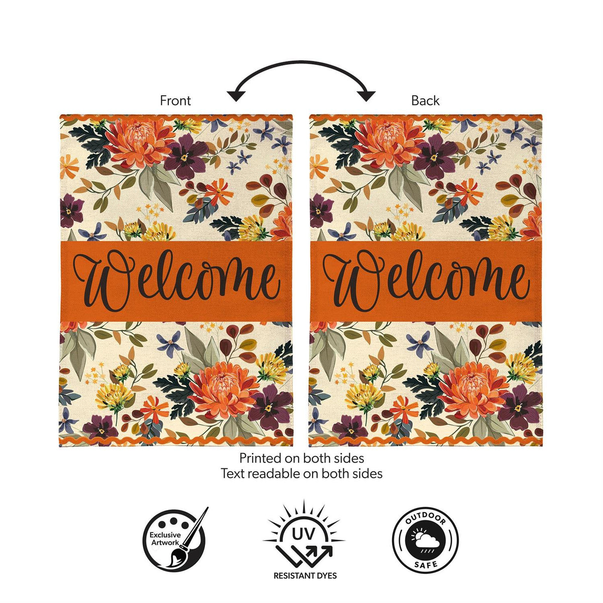 Garden Flag - Fall Floral Welcome Burlap