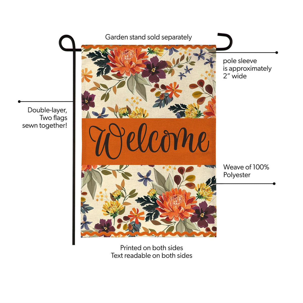 Garden Flag - Fall Floral Welcome Burlap