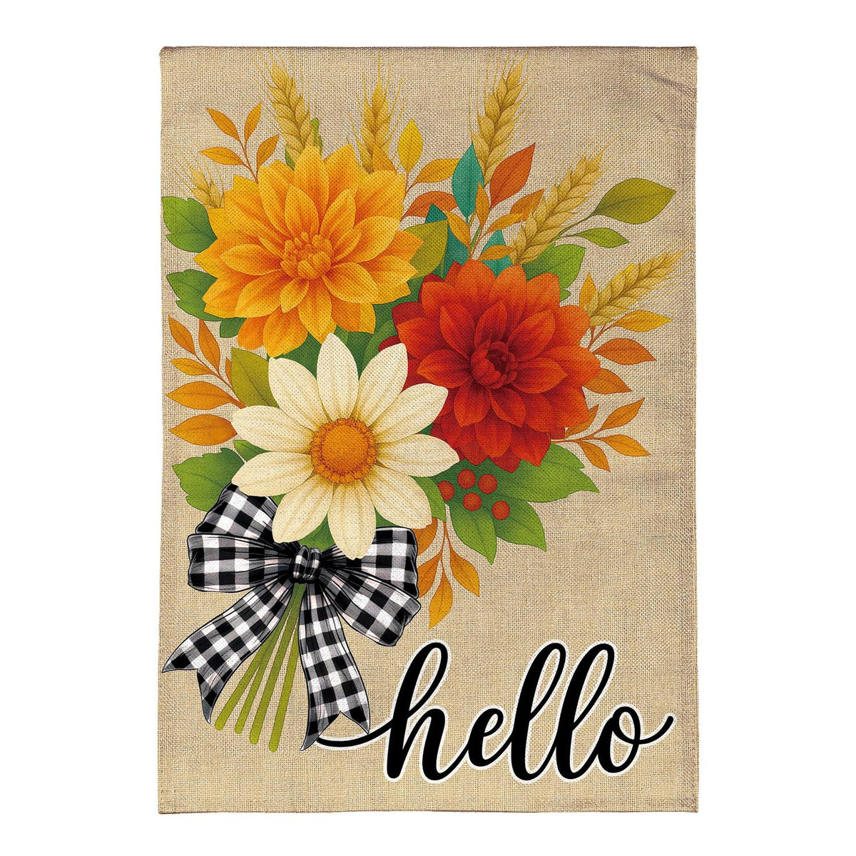 Garden Flag - Hello Fall Bow Florals Burlap