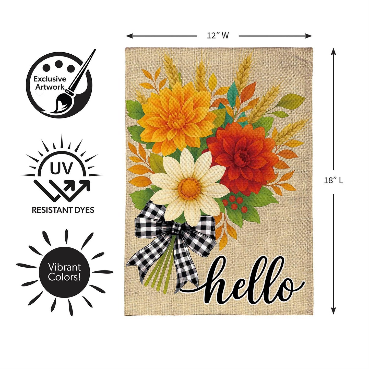 Garden Flag - Hello Fall Bow Florals Burlap