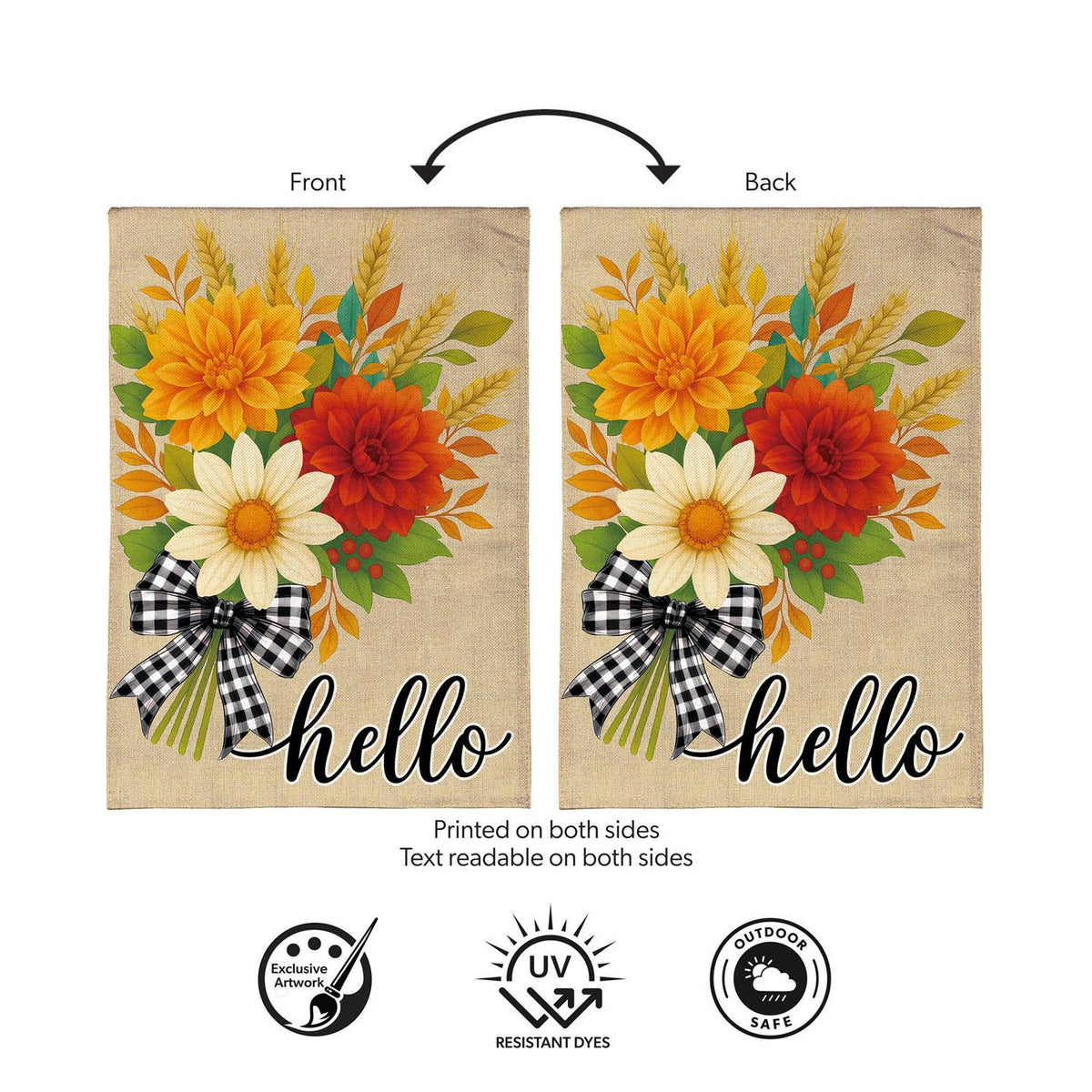 Garden Flag - Hello Fall Bow Florals Burlap