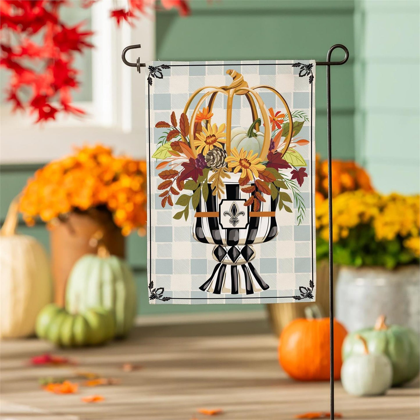 Garden Flag - Courtly Check Fall Floral