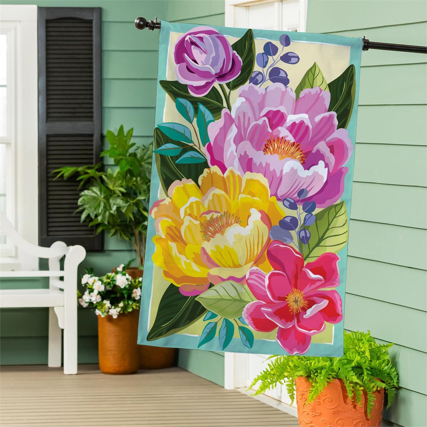 House Flag - Floral Burst Burlap