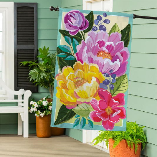 House Flag - Floral Burst Burlap