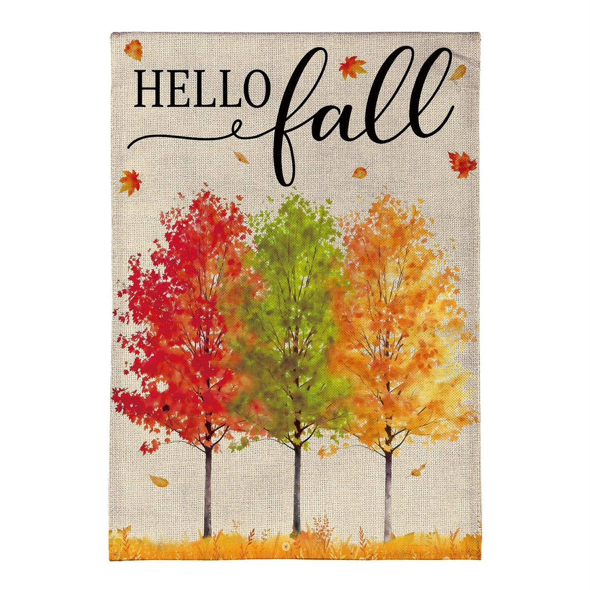Garden Flag - Hello Fall Autumn Trees Burlap