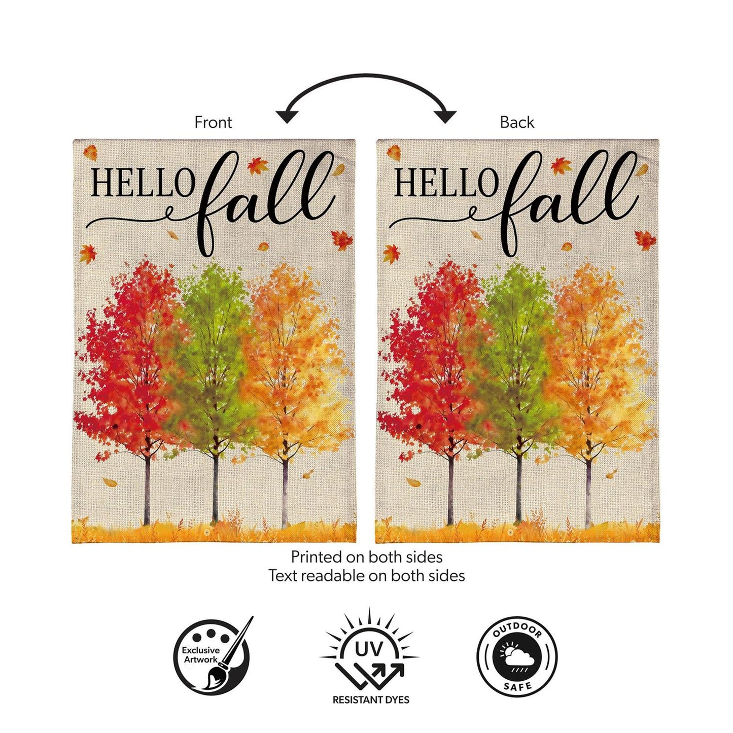 Garden Flag - Hello Fall Autumn Trees Burlap