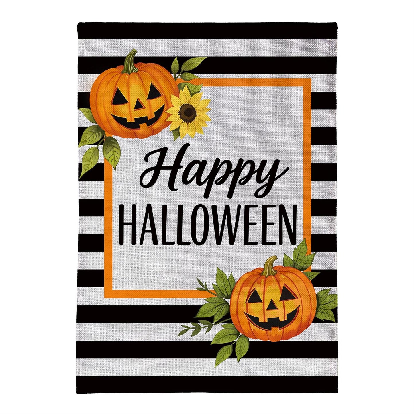 Garden Flag - Happy Halloween Striped Jack O Lante