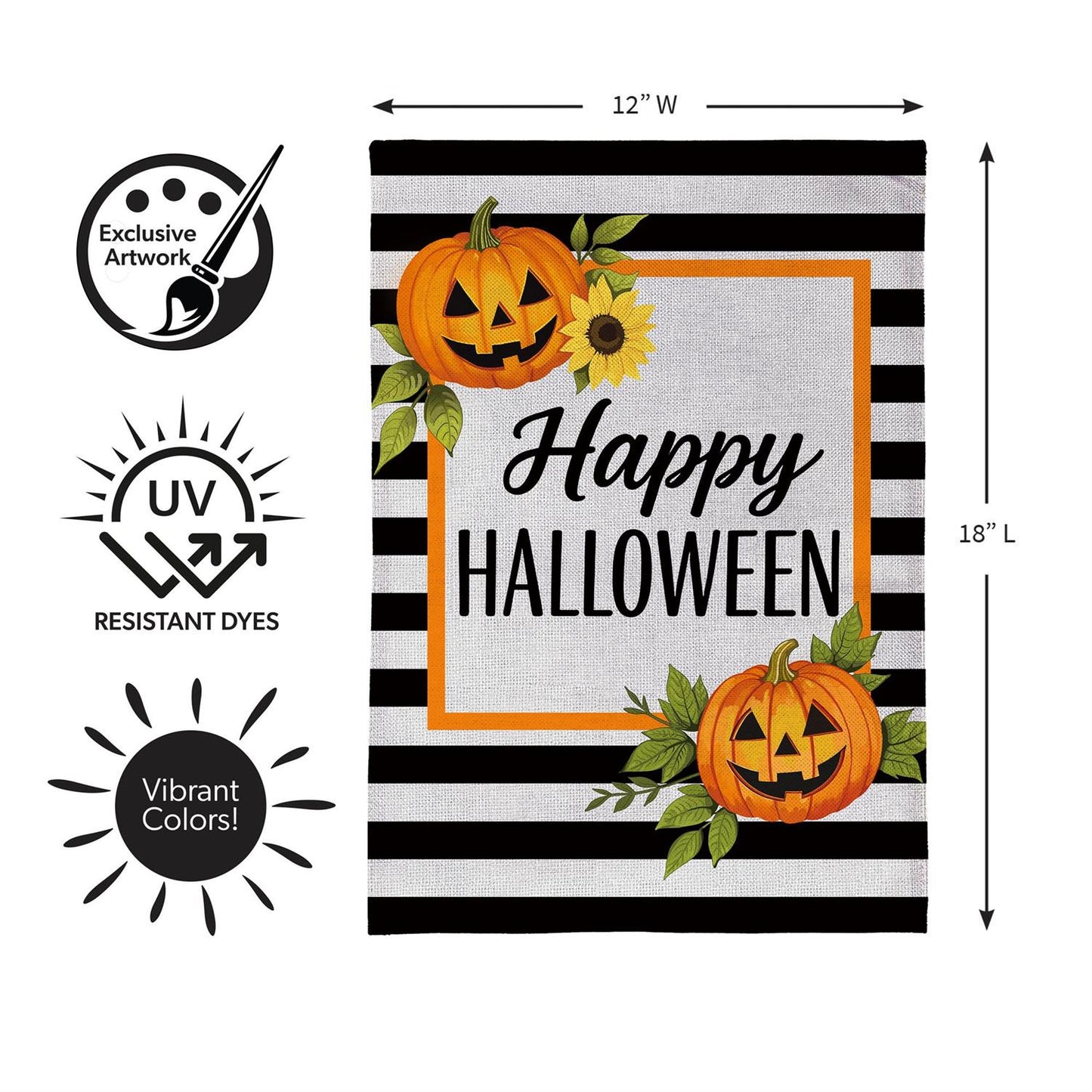 Garden Flag - Happy Halloween Striped Jack O Lante