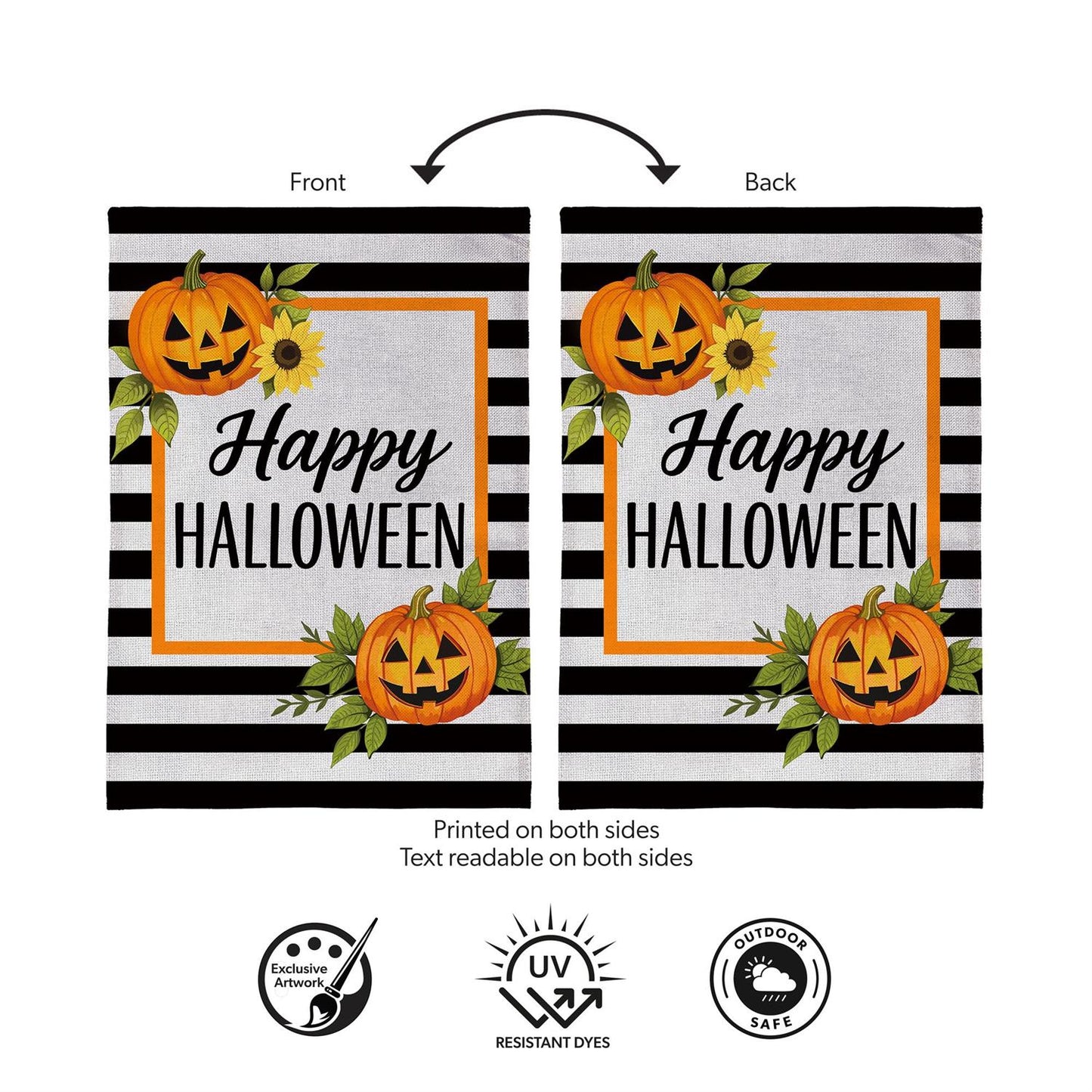 Garden Flag - Happy Halloween Striped Jack O Lante