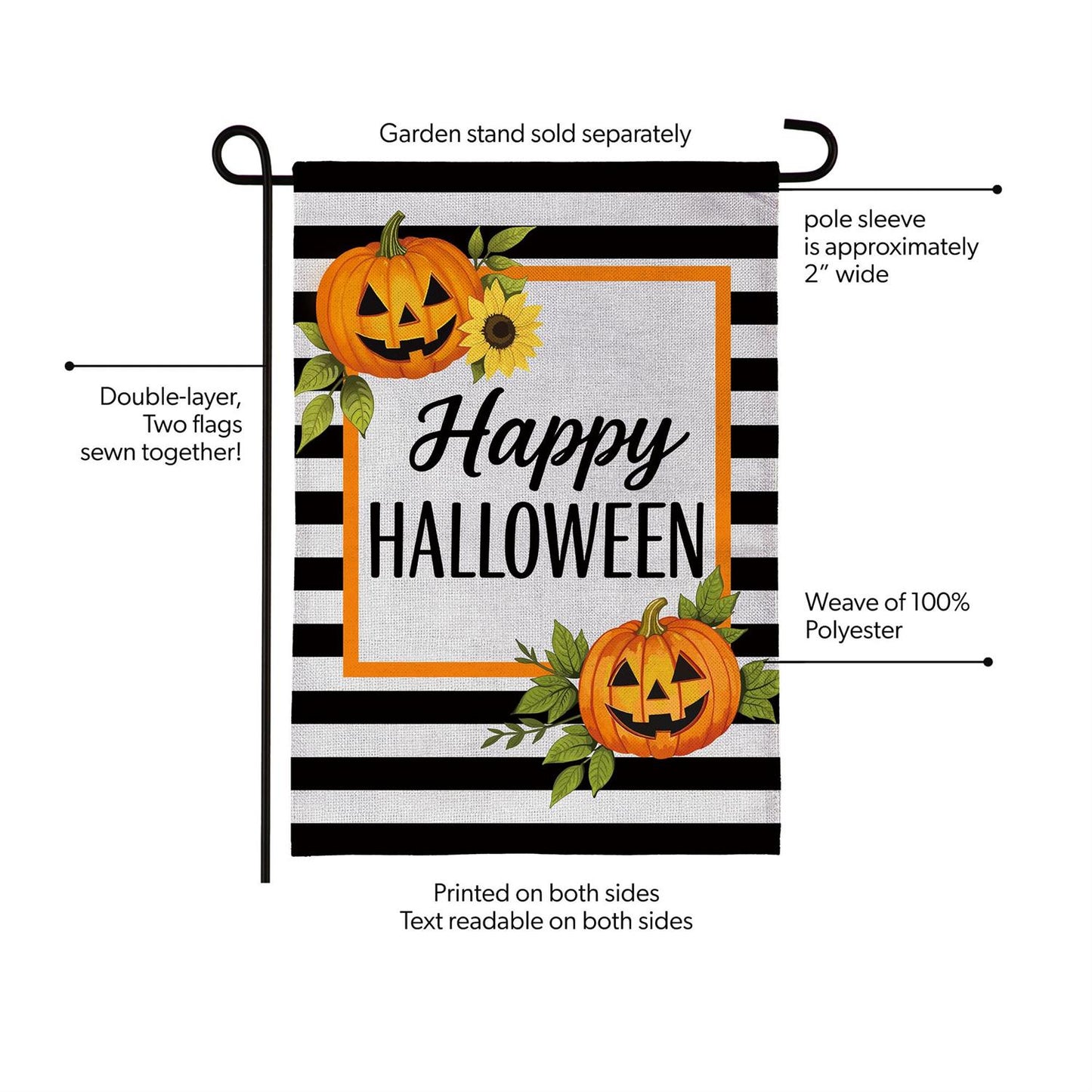 Garden Flag - Happy Halloween Striped Jack O Lante