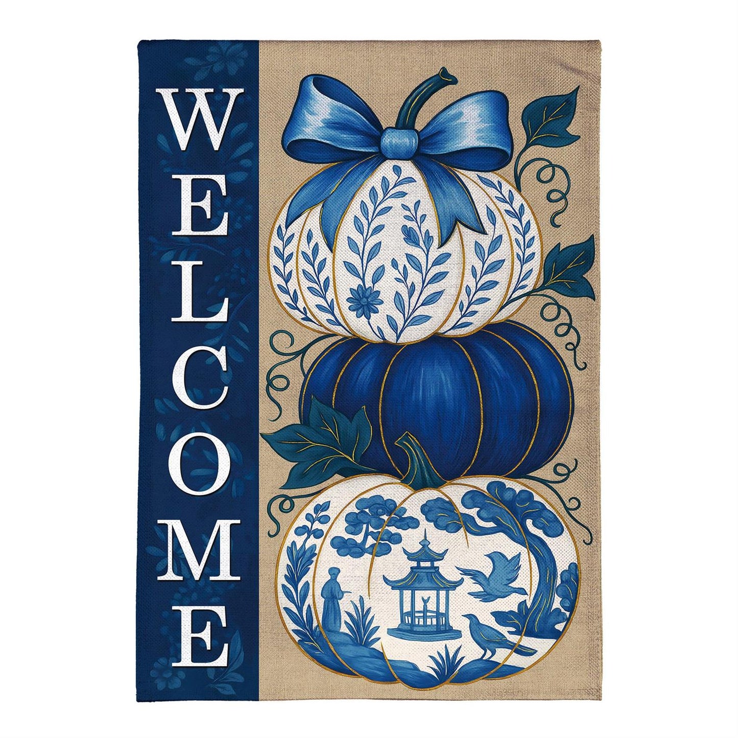 House Flag - Chinoiserie Welcome Pumpkin