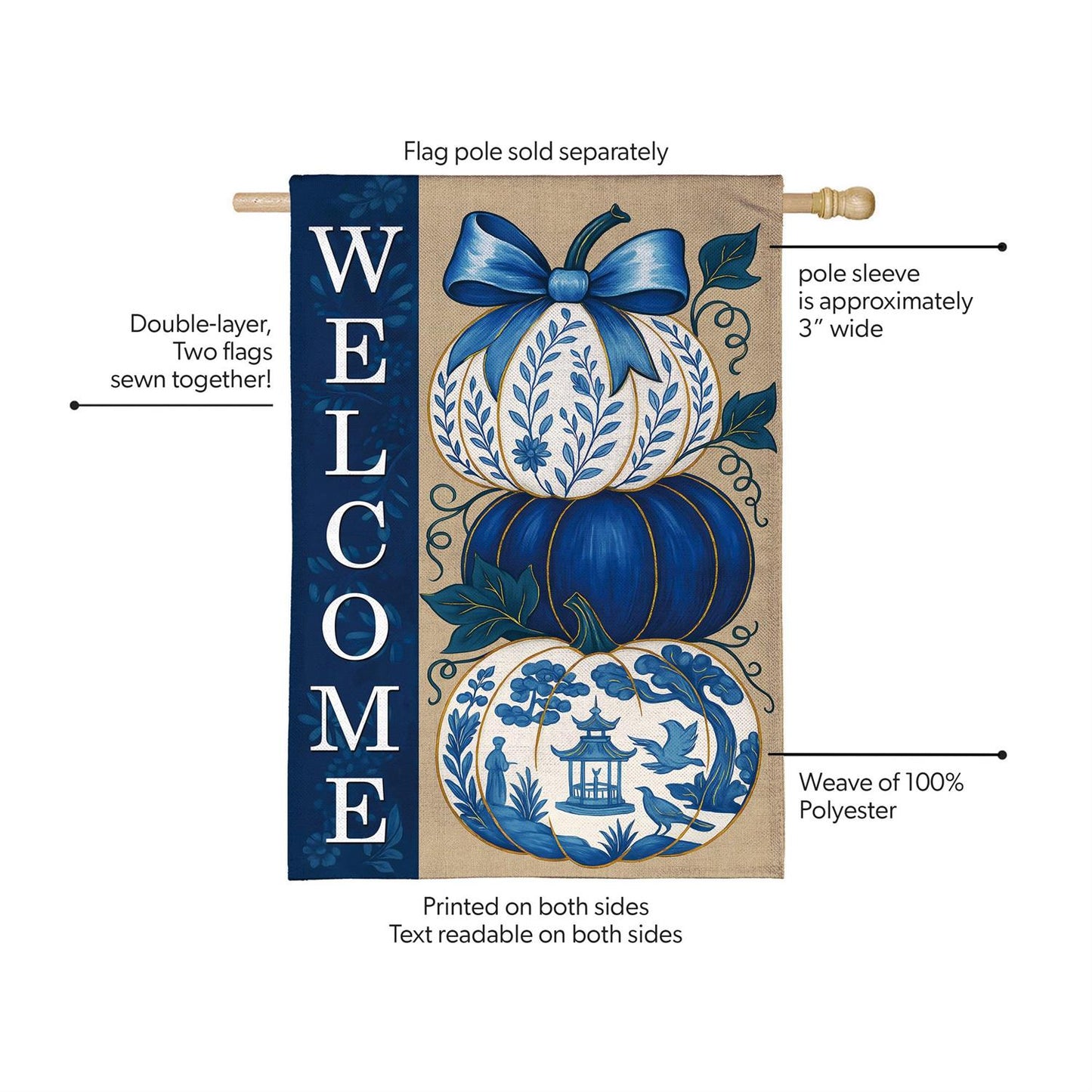 House Flag - Chinoiserie Welcome Pumpkin
