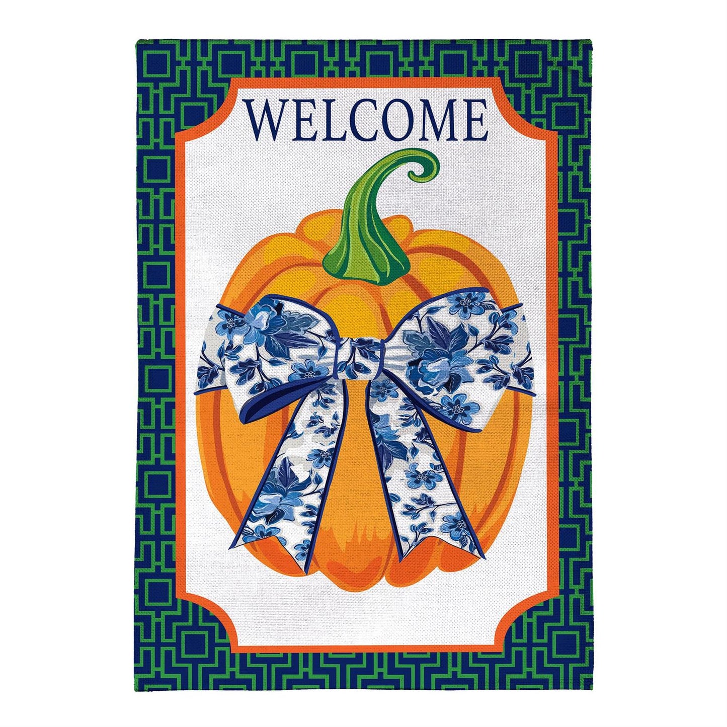 Garden Flag - Pumpkin w/ Chinoiserie Bow Burlap