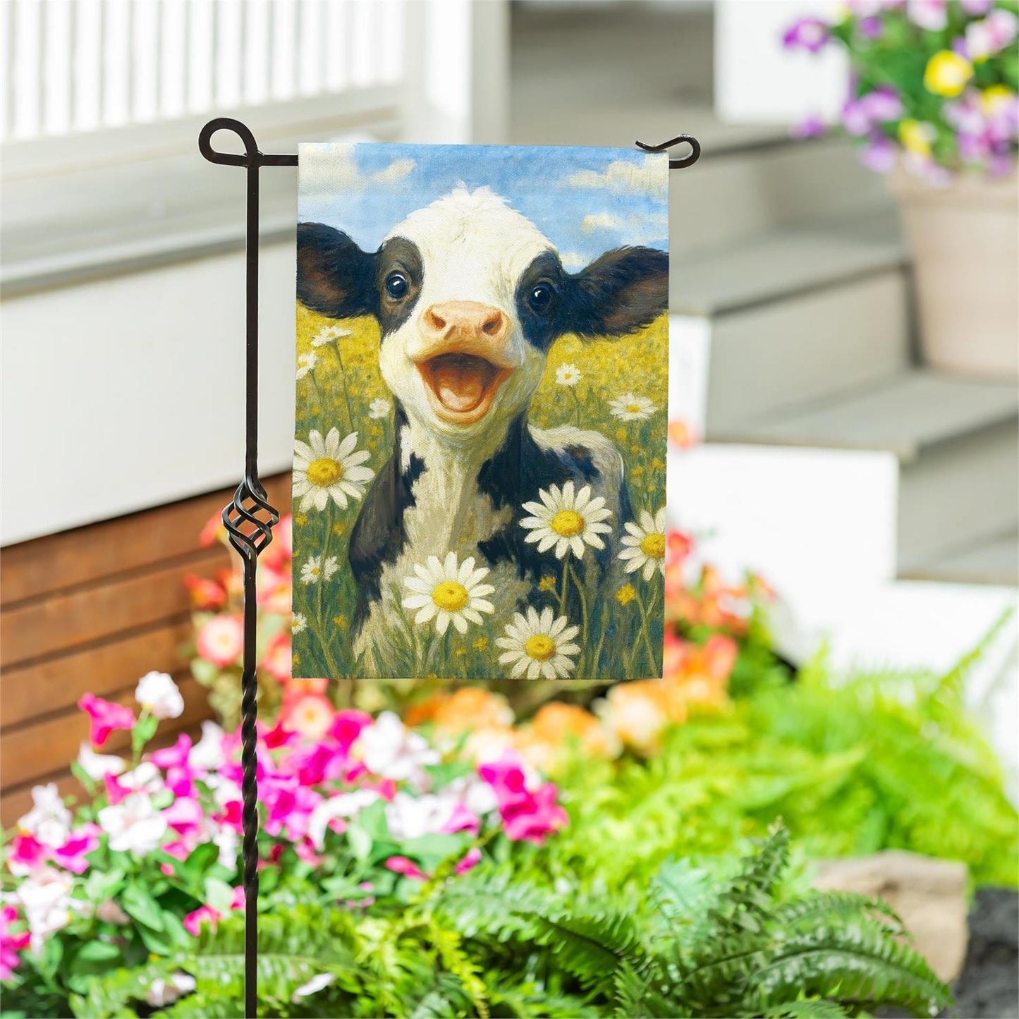 Garden Flag - Caleb the Happy Calf Burlap