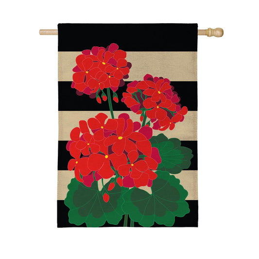 Garden Flag - Plaid Geraniums Burlap
