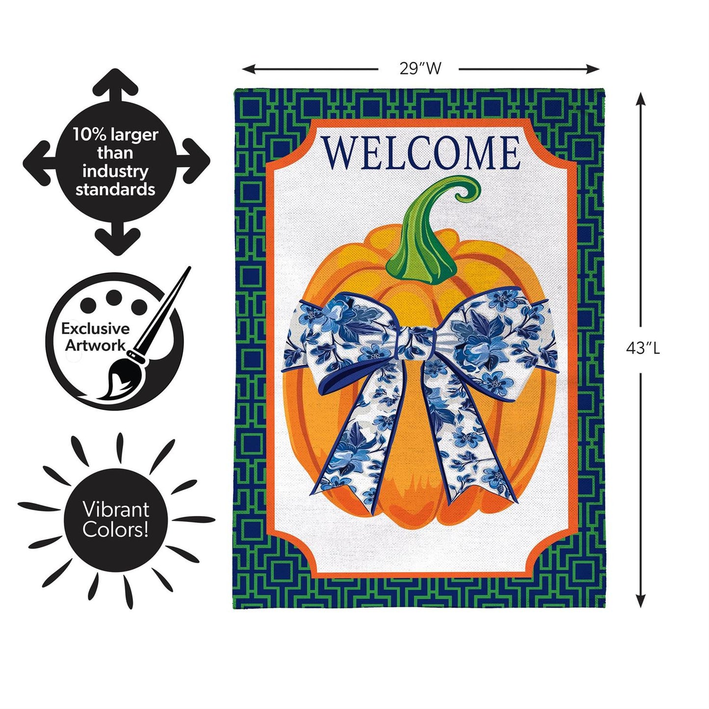 House Flag - Pumpkin w/ Chinoiserie Bow Burlap
