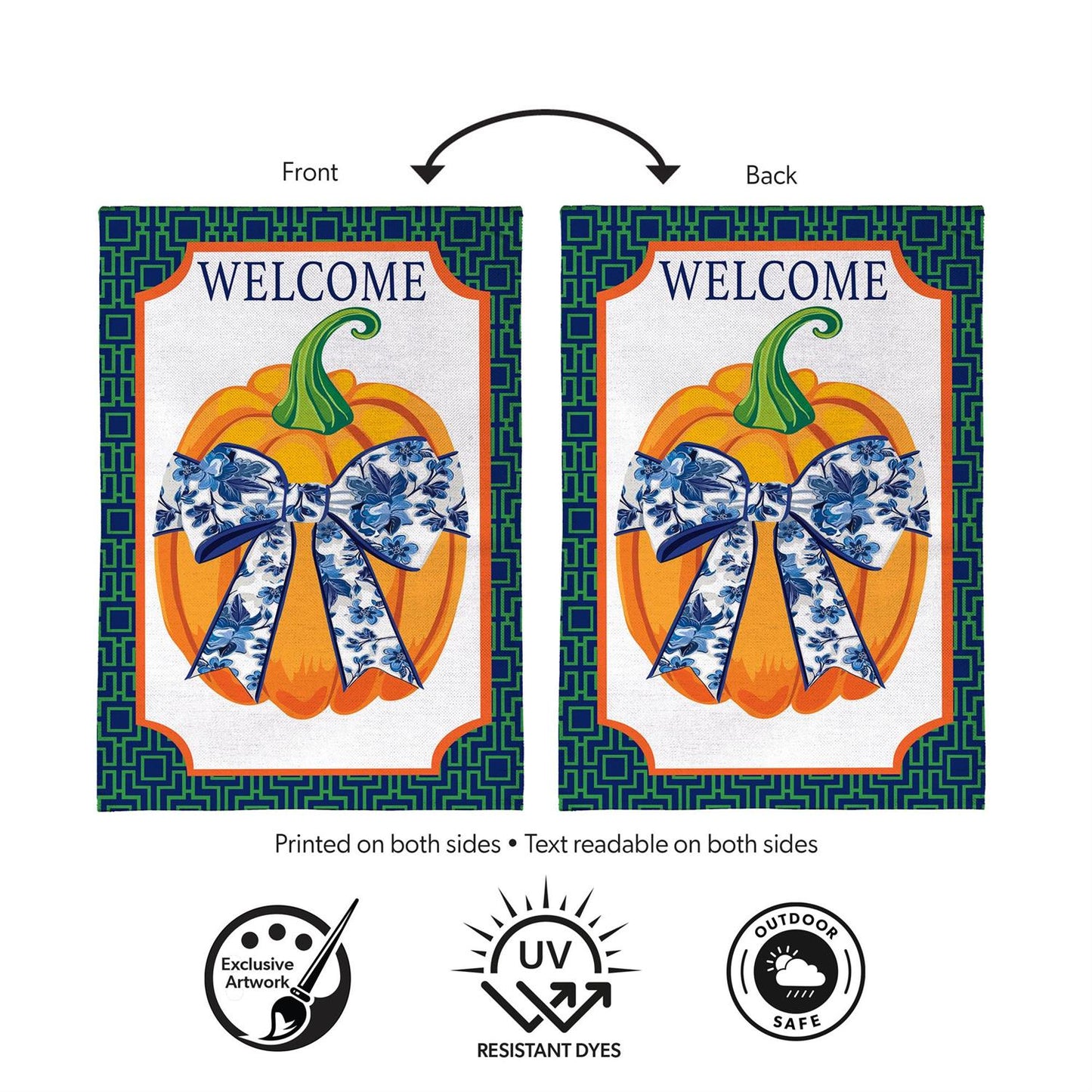 House Flag - Pumpkin w/ Chinoiserie Bow Burlap