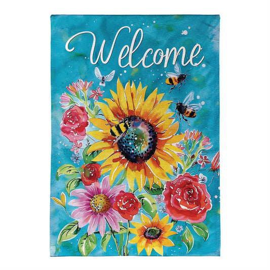 House Flag - Colorful Summer Blooms Burlap
