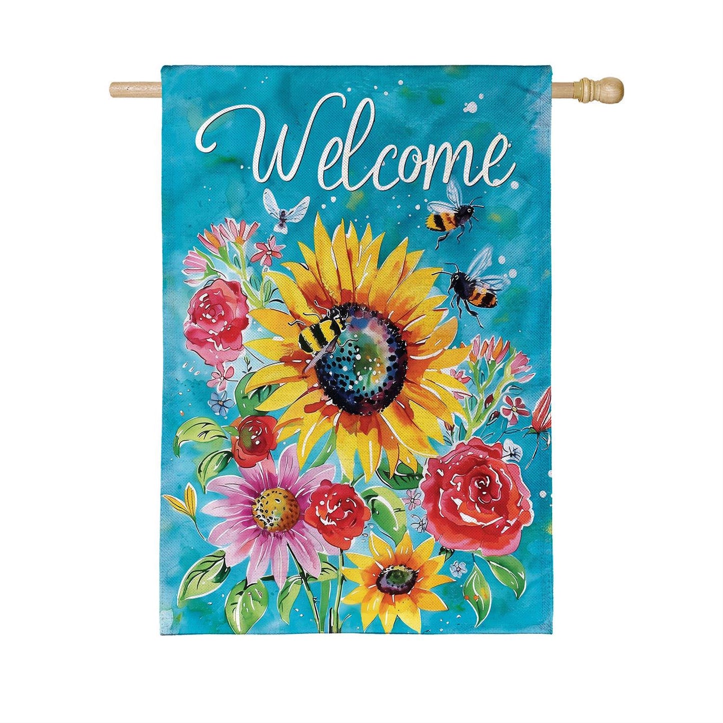 House Flag - Colorful Summer Blooms Burlap