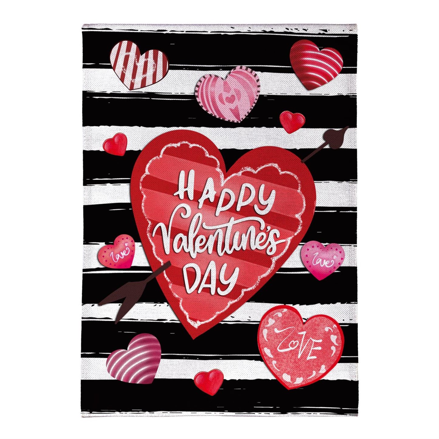 Garden Flag - Striped Hearts Burlap
