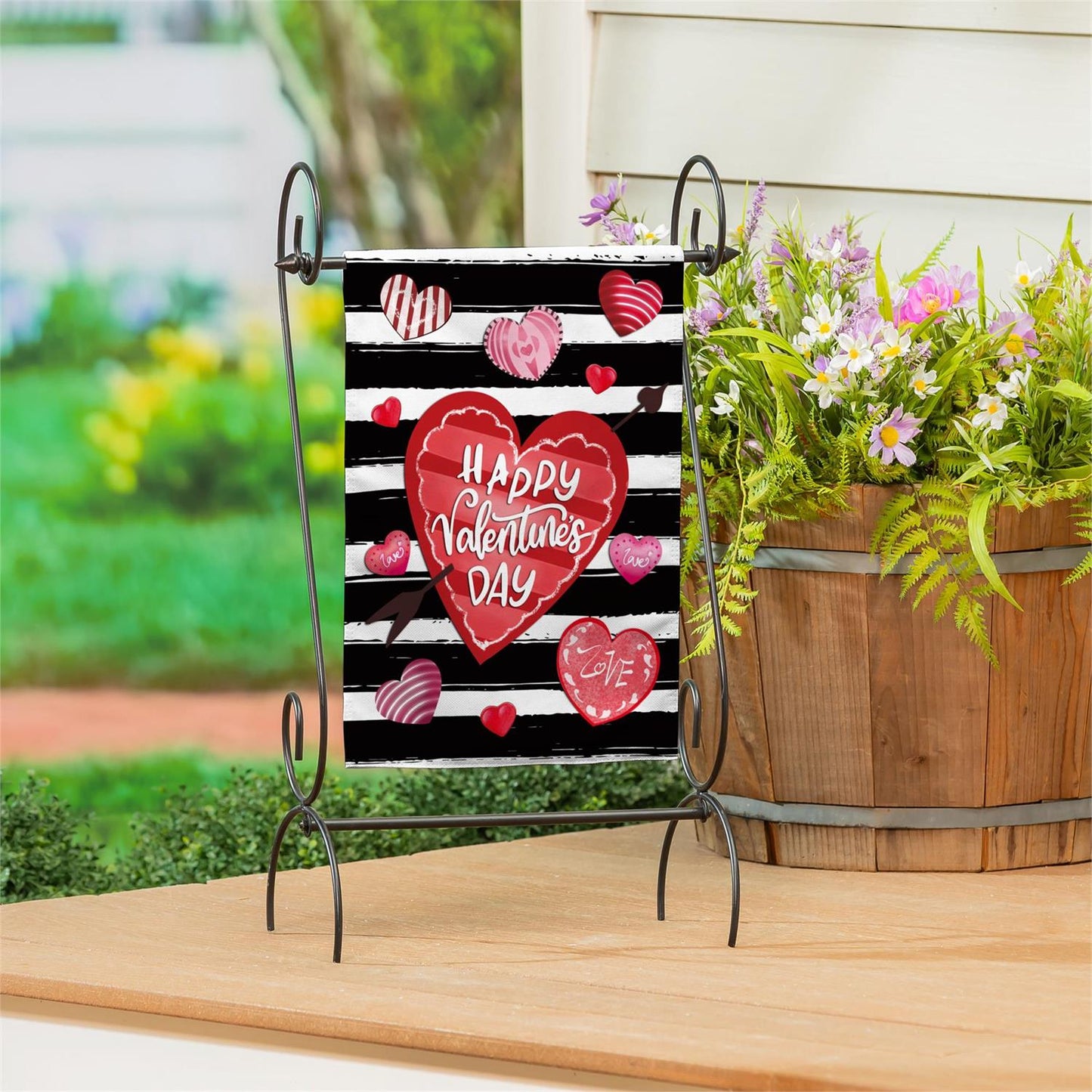 Garden Flag - Striped Hearts Burlap