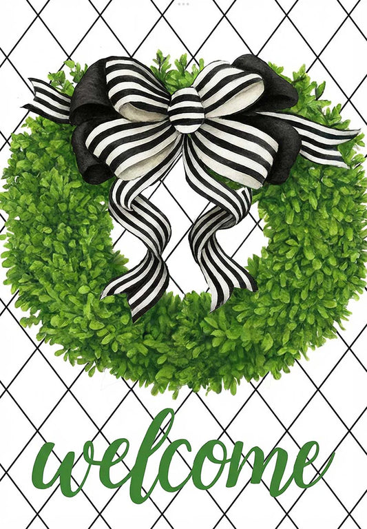 Garden Flag - Black & White Lattice Welcome