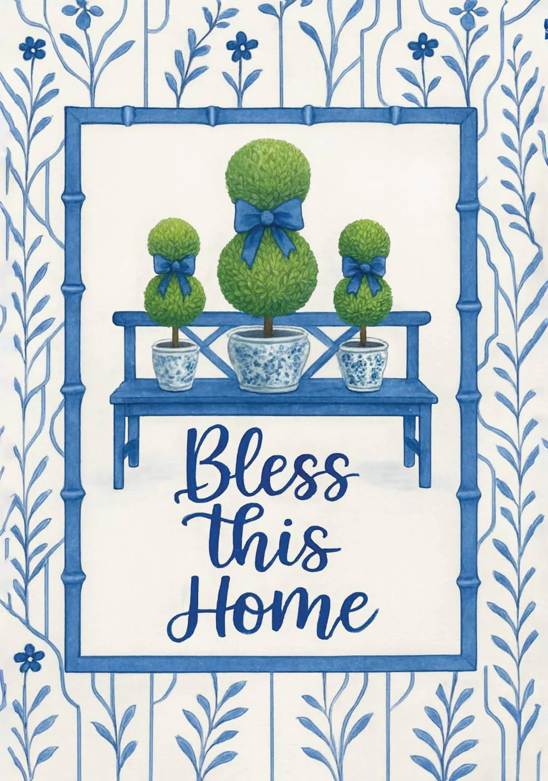 Garden Flag - Bless This Home Three Topiaries