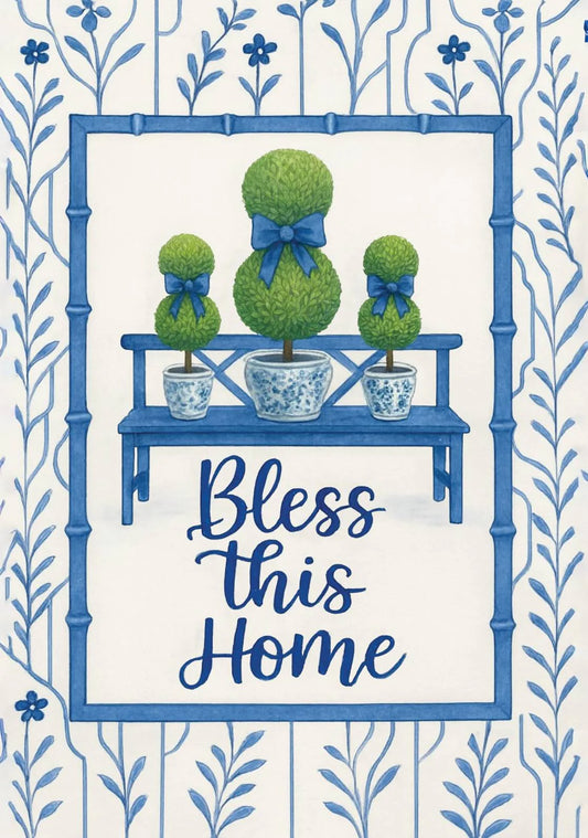 Garden Flag - Bless This Home Three Topiaries
