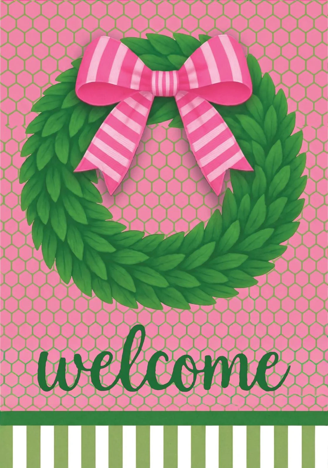Garden Flag - Boxwood Wreath w/ Pink Bow