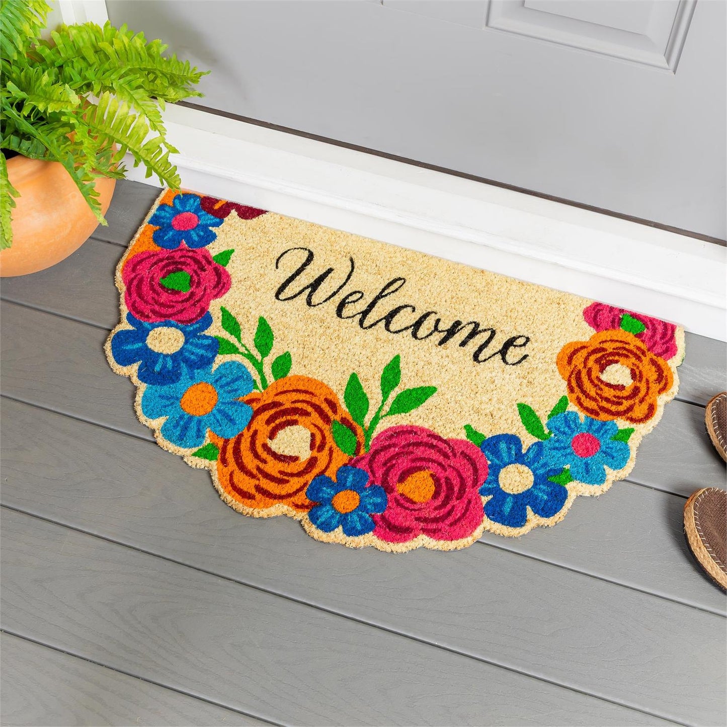 Floral Patterned Bunny Florals Shaped Coir Mat