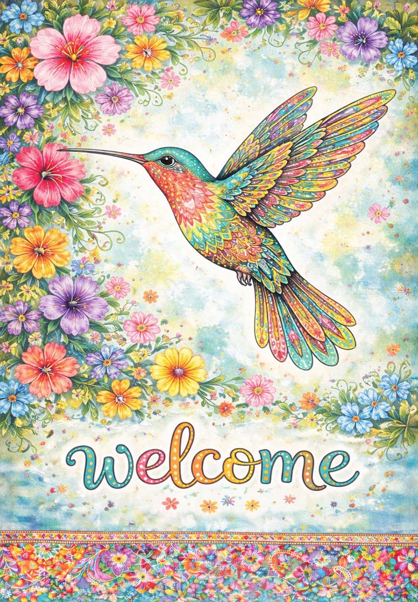 Garden Flag - Colorful Hummingbird