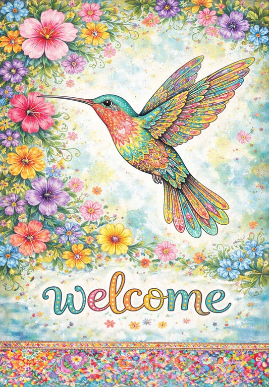 Garden Flag - Colorful Hummingbird