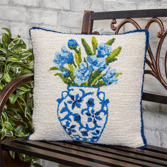 18"x18" Indoor/Outdoor Hooked Pillow - Chinoiserie