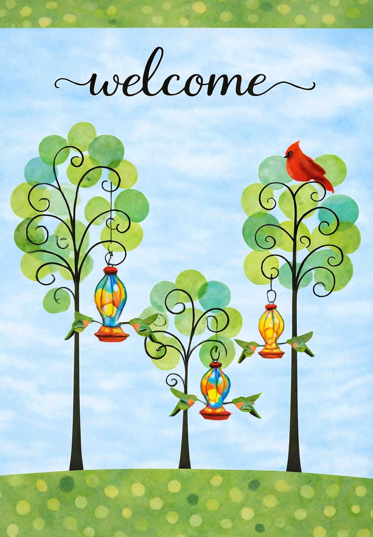 Garden Flag - Hummingbird Feeders & Cardinal