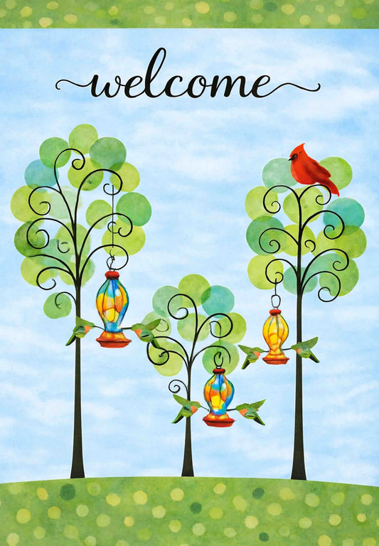 Garden Flag - Hummingbird Feeders & Cardinal
