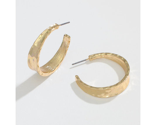 Earrings - Gold Hammered Hoops