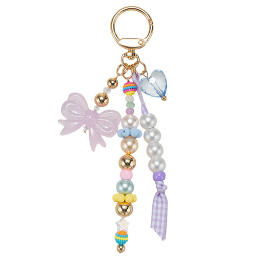 Keychain - Multi Beaded Strands w/ Gingham & Bow