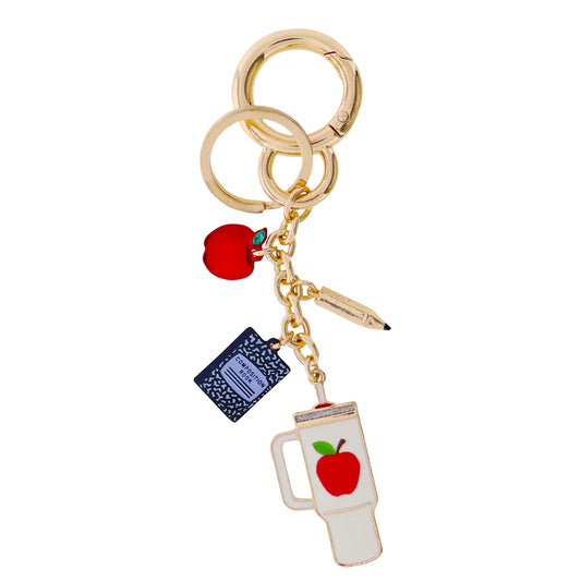 Cup Keychain - White/Red w/ Notebook Pencil & Apple