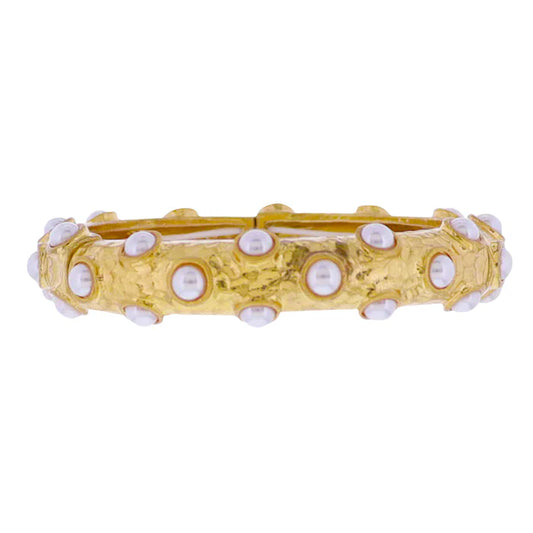 Bracelet - Gold Pearl Inlay Artisan Stretch Bangle