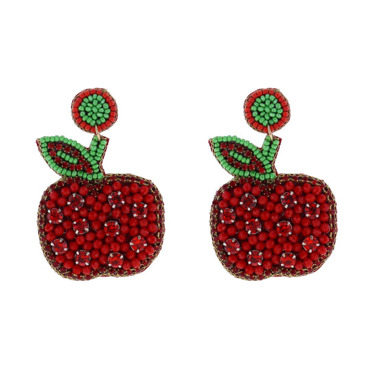 Earrings - Red/Green Beaded Apple