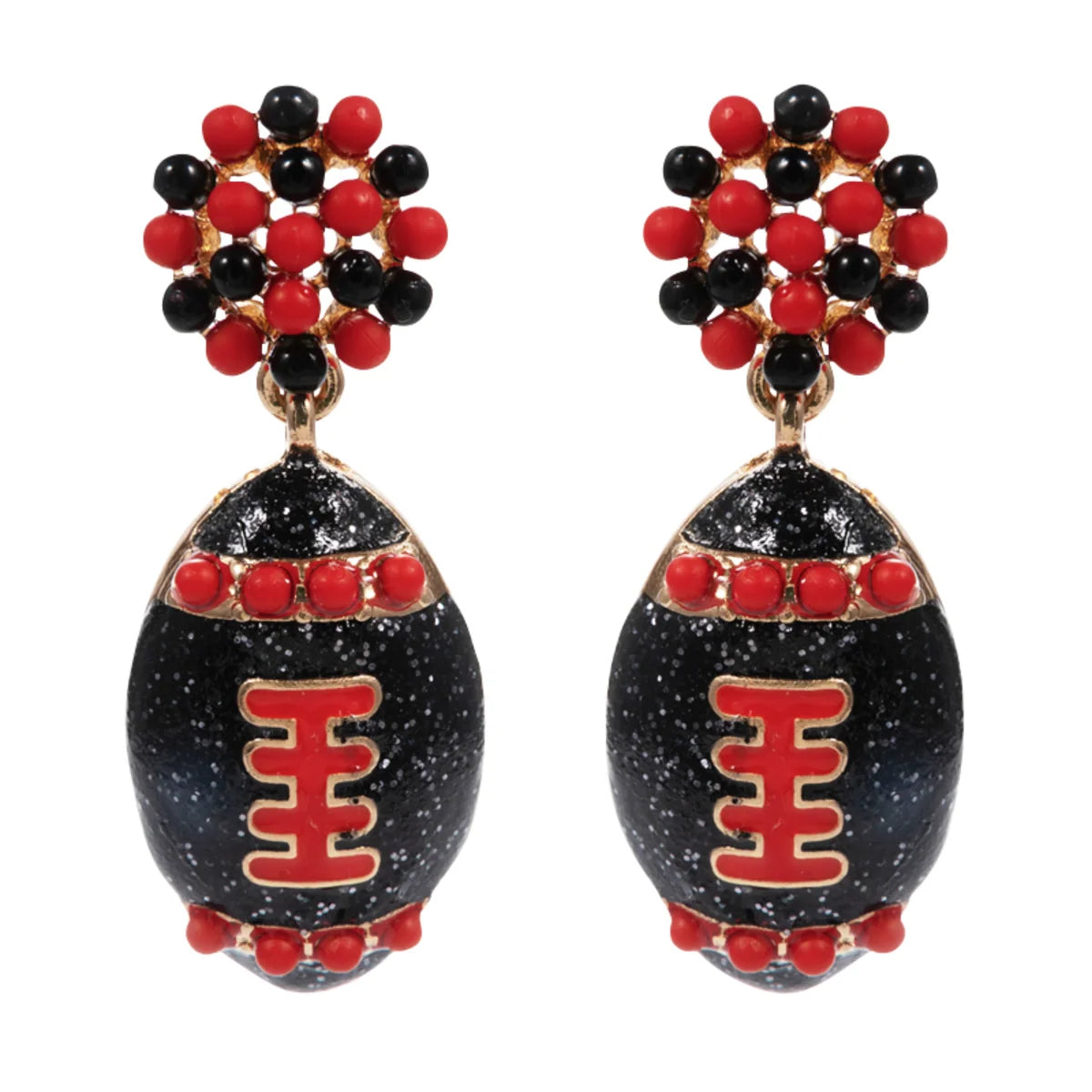 Earring - Beaded Post w/ Black Football