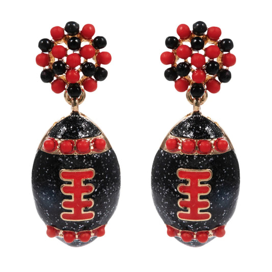 Earring - Beaded Post w/ Black Football