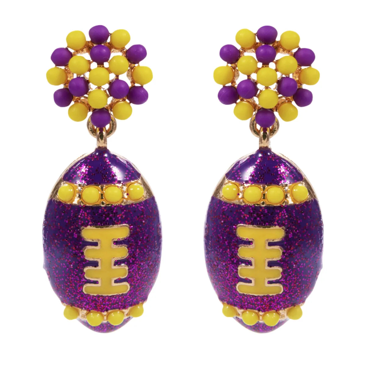 Earring - Beaded Post w/ Purple Football