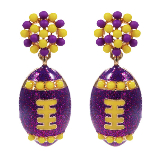 Earring - Beaded Post w/ Purple Football